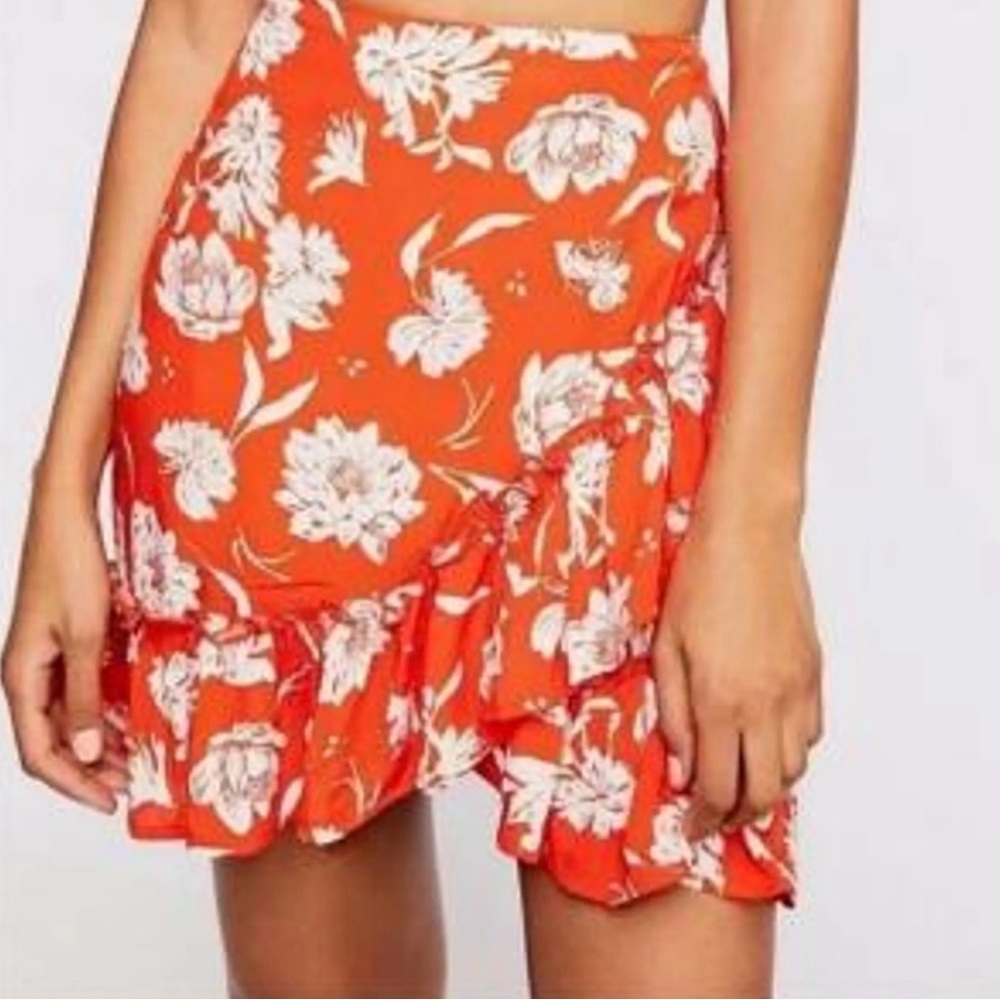 FP Movement by Free People Asymmetrical Orange Floral Skirt